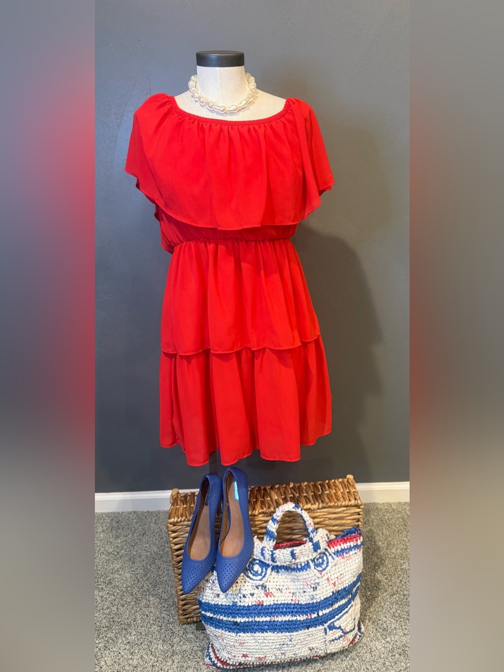 Boston Proper Red Tiered midi dress